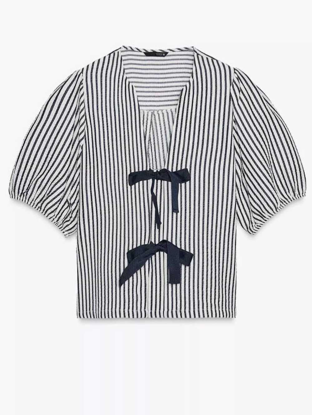 Zara Navy & White Striped Bow-Front Blouse